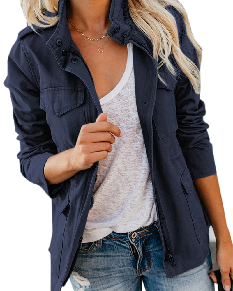 Chaqueta Informal Con Cremallera Y Bolsillos Para Mujer | Cuello Alto - Imagen 2