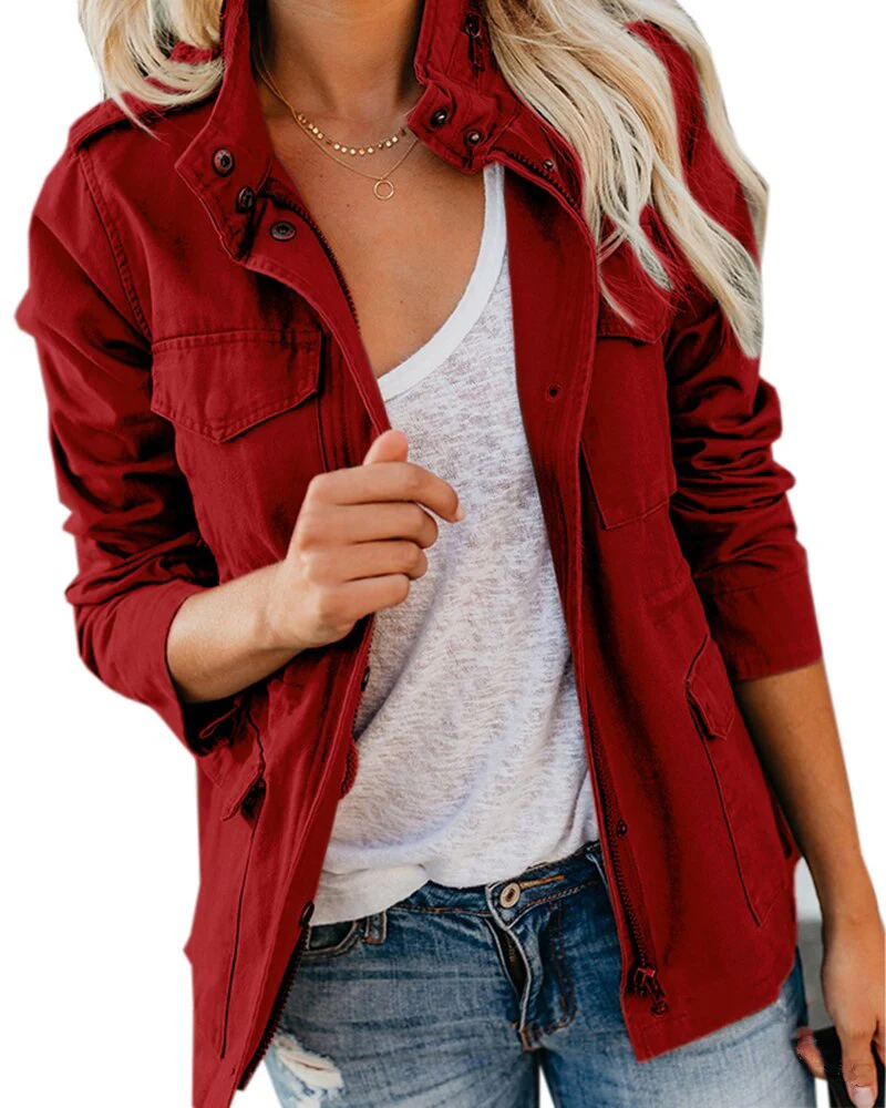 Chaqueta Informal Con Cremallera Y Bolsillos Para Mujer | Cuello Alto - Imagen 5