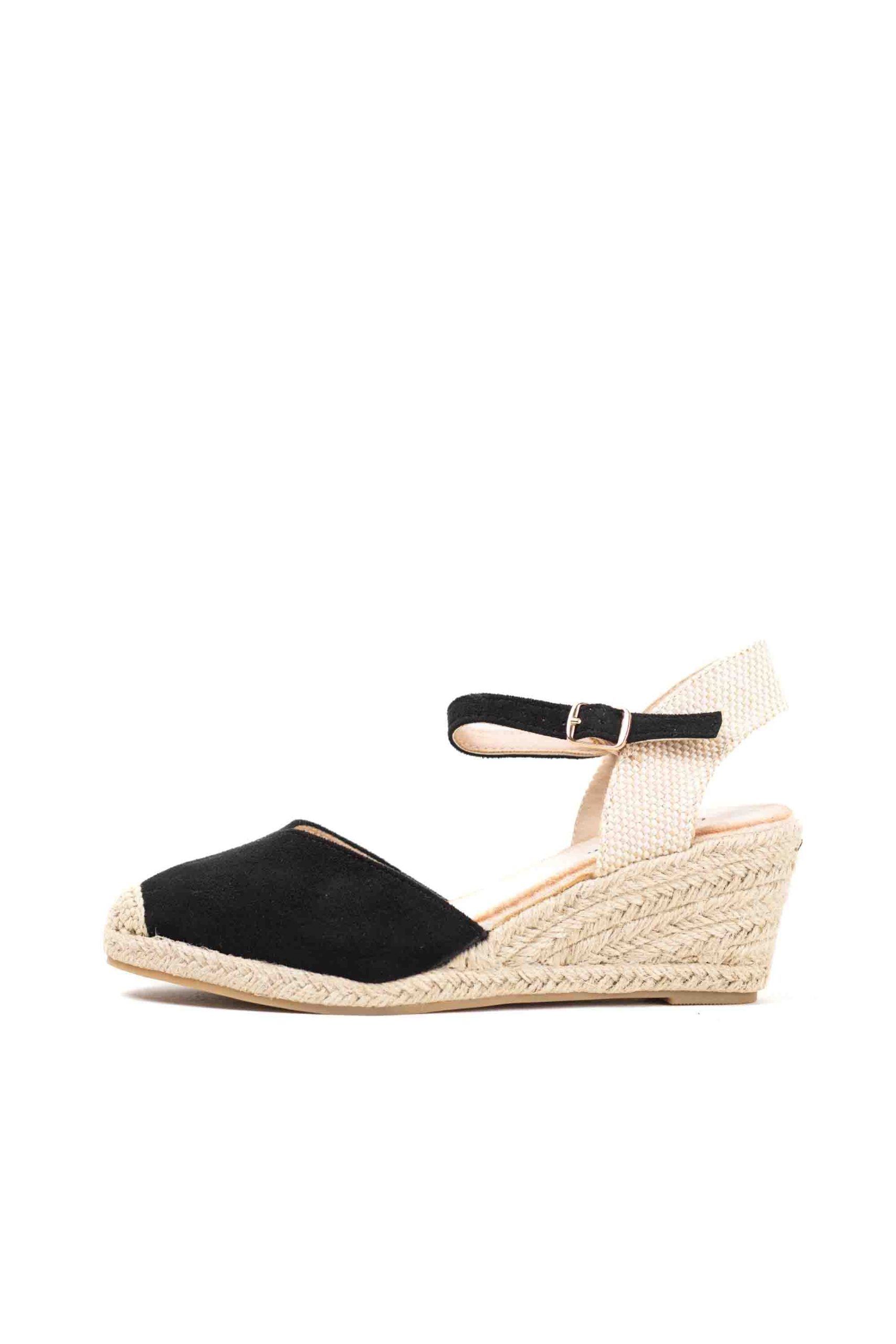 Cuñas de Esparto Elegantes en Negro y Beige con Hebilla - Imagen 5