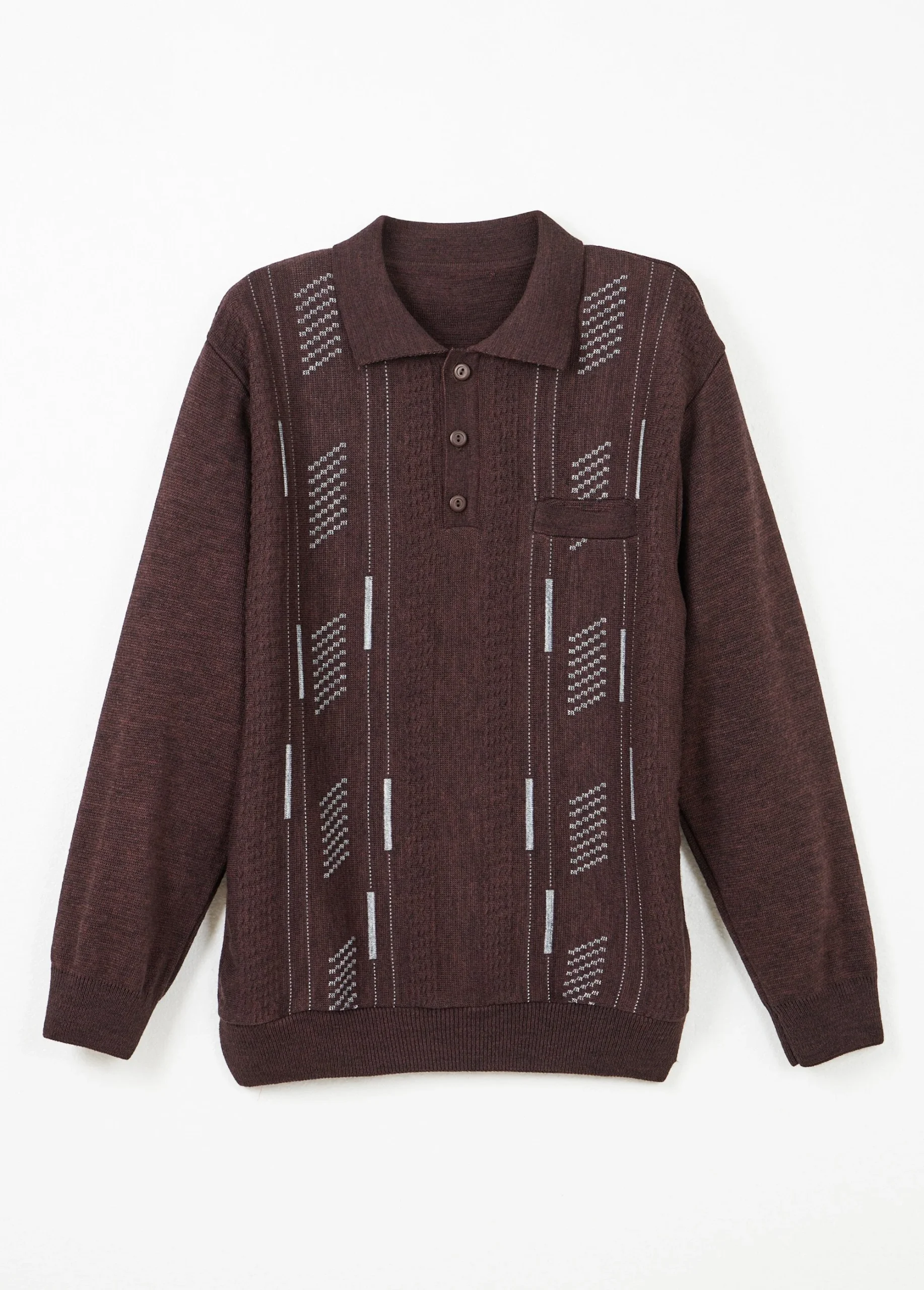Suéter de cuello alto con botones y manga larga de lana jacquard - Imagen 5