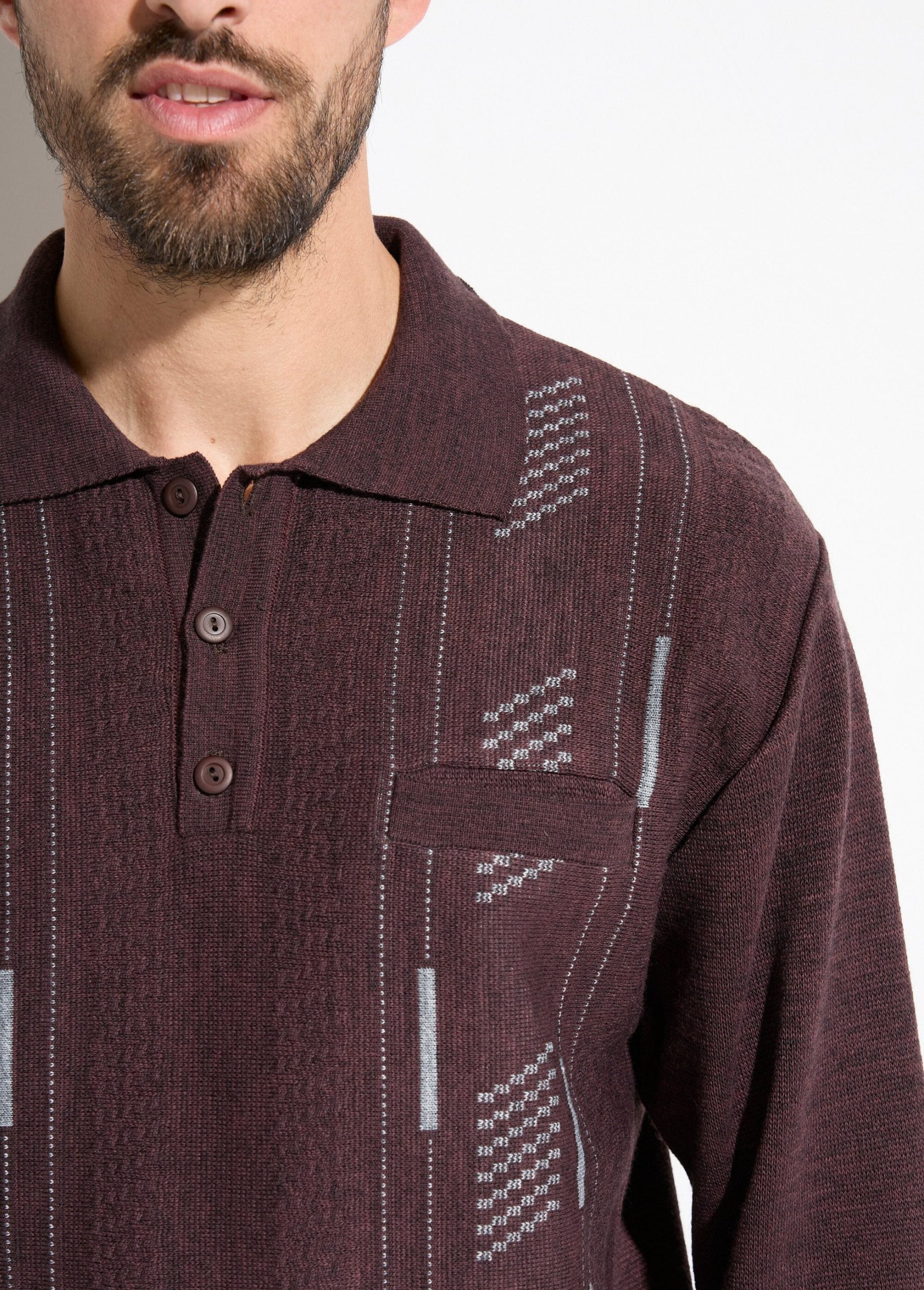 Suéter de cuello alto con botones y manga larga de lana jacquard - Imagen 3