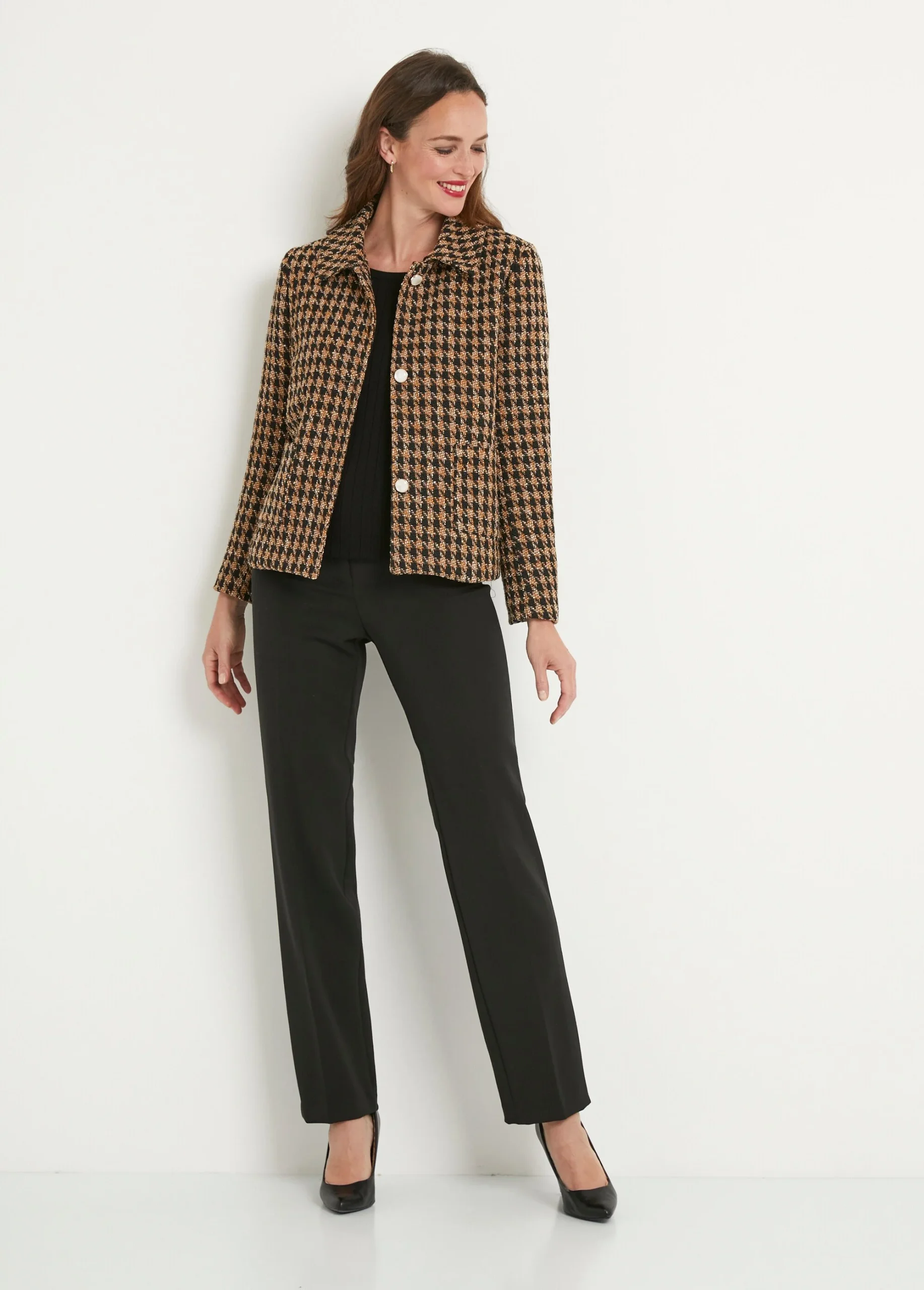 Chaqueta corta abotonada de pata de gallo en jacquard - Imagen 6