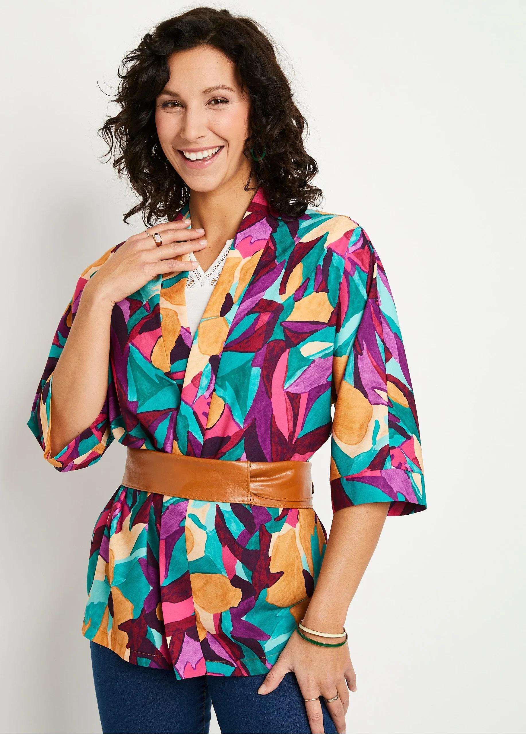 Chaqueta larga holgada con estampado floral - Imagen 2