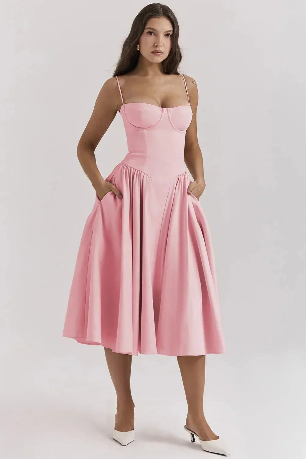 Vestido Con Tirantes Finos Y Falda Acampanada Para Mujer | Midi - Imagen 3
